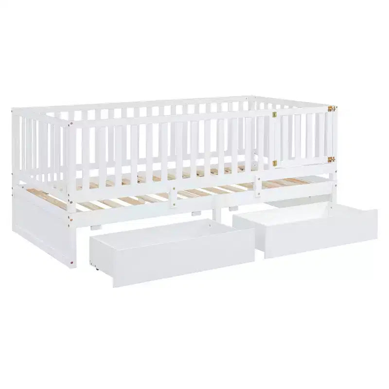 Divano letto doppio in legno Luxystar con porta e 2 cassetti, divisibile in 2 letti per la stanza dei bambini