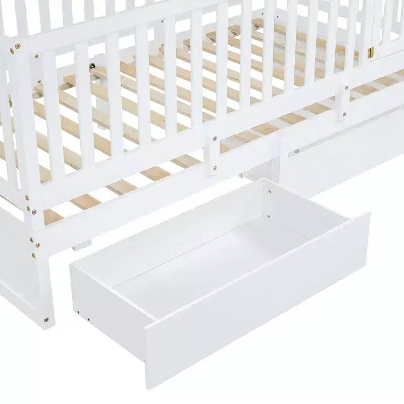 Divano letto doppio in legno Luxystar con porta e 2 cassetti, divisibile in 2 letti per la stanza dei bambini