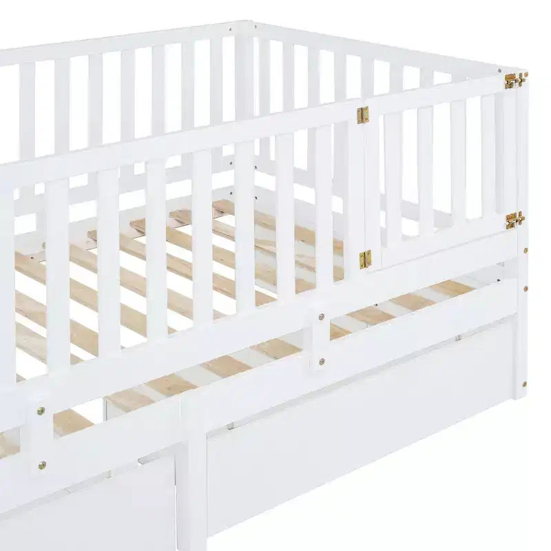 Divano letto doppio in legno Luxystar con porta e 2 cassetti, divisibile in 2 letti per la stanza dei bambini