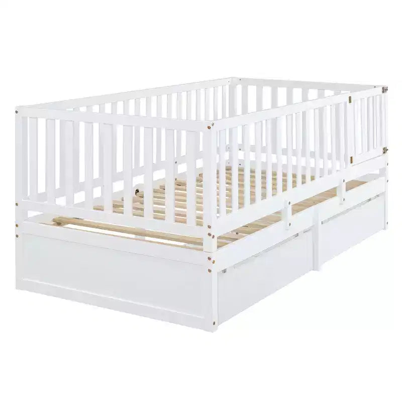 Divano letto doppio in legno Luxystar con porta e 2 cassetti, divisibile in 2 letti per la stanza dei bambini
