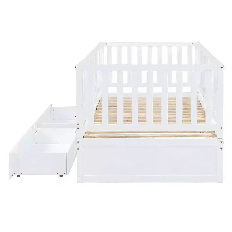 Divano letto doppio in legno Luxystar con porta e 2 cassetti, divisibile in 2 letti per la stanza dei bambini