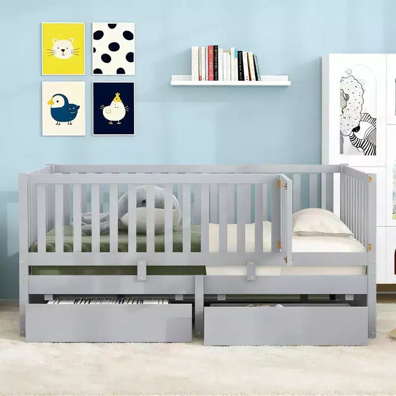 Divano letto doppio in legno Luxystar con porta e 2 cassetti, divisibile in 2 letti per la stanza dei bambini