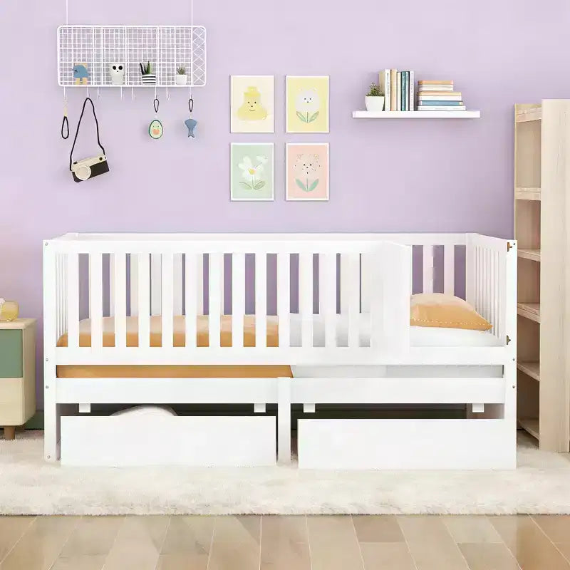 Divano letto doppio in legno Luxystar con porta e 2 cassetti, divisibile in 2 letti per la stanza dei bambini