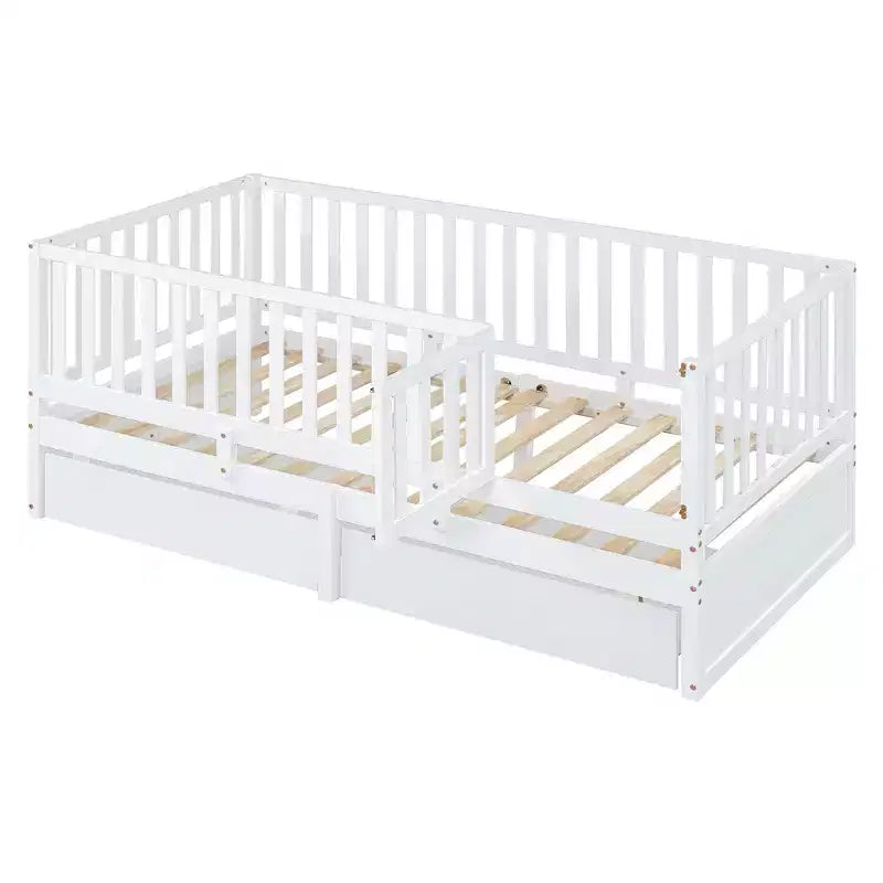 Divano letto doppio in legno Luxystar con porta e 2 cassetti, divisibile in 2 letti per la stanza dei bambini