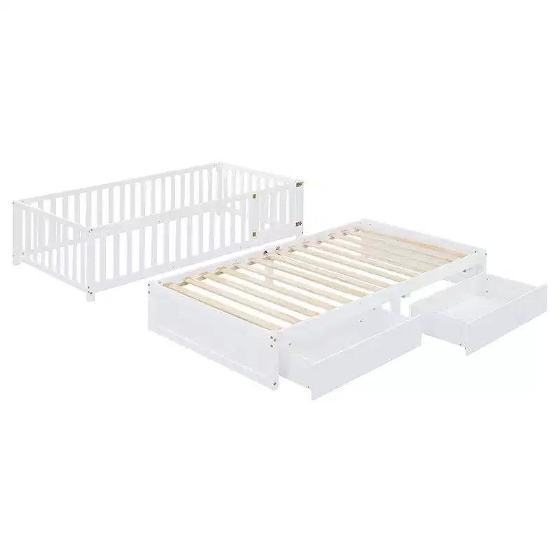 Divano letto doppio in legno Luxystar con porta e 2 cassetti, divisibile in 2 letti per la stanza dei bambini