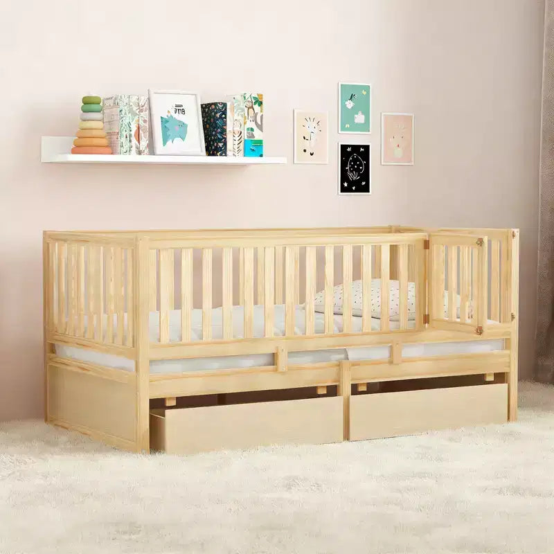 Divano letto doppio in legno Luxystar con porta e 2 cassetti, divisibile in 2 letti per la stanza dei bambini