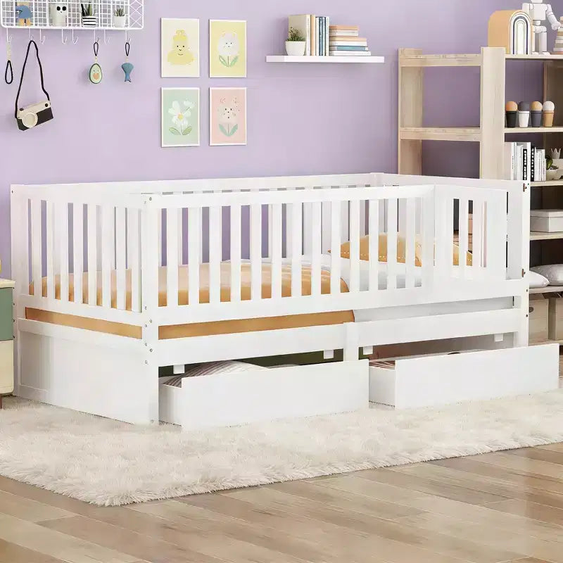Divano letto doppio in legno Luxystar con porta e 2 cassetti, divisibile in 2 letti per la stanza dei bambini