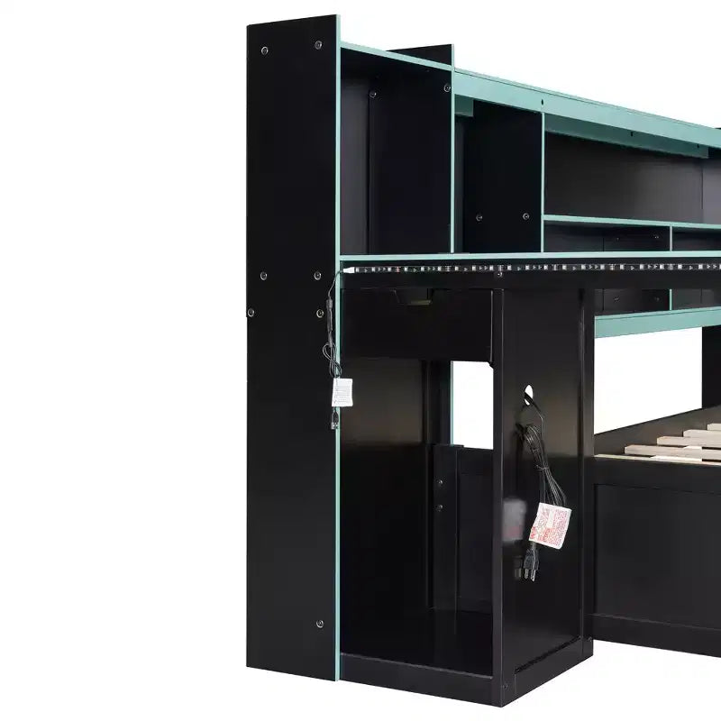 Polibi Gamer Hub Divano Letto con Scrivania, Luci RGB, Stazione di Ricarica, Cassetti Portaoggetti e Testiera con Libreria