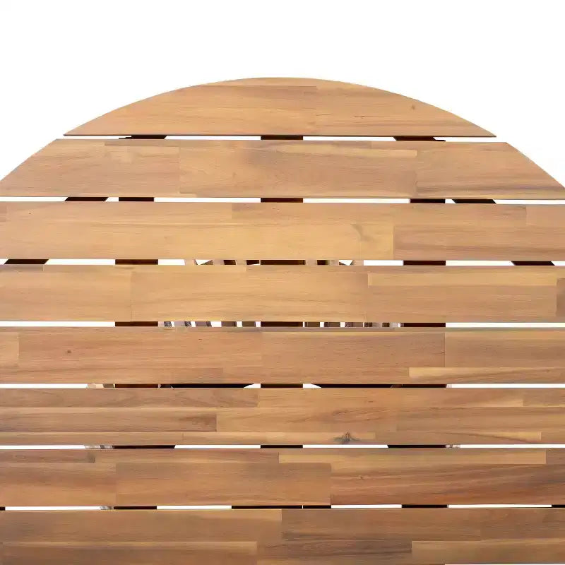 Set da pranzo da esterno con piedistallo rotondo, tavolo in legno di acacia a 5 pezzi con piano a doghe e 4 sedie con schienale intrecciato con cuscini per patio-Panipeachy