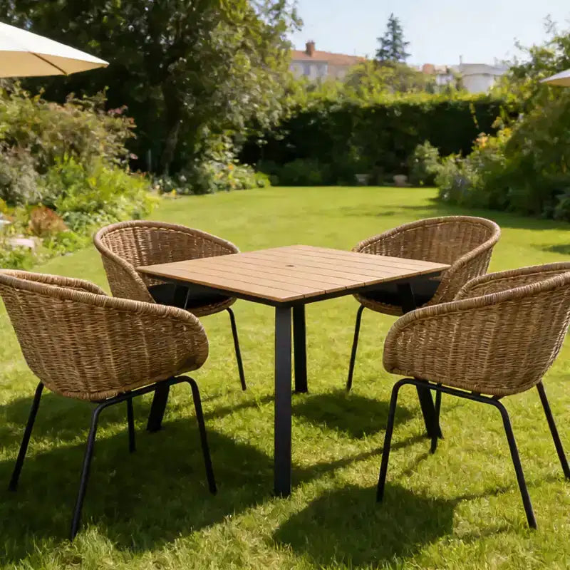 GDFStudio Artemis Farmhouse Outdoor Square Dining Table with Umbrella Hole