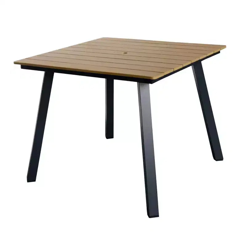 GDFStudio Artemis Tavolo da pranzo quadrato da esterno in stile rustico con foro per ombrellone