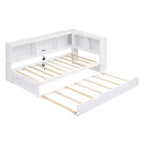 FAMYYT Letto a una piazza con rotelle salvaspazio, armadietti e porte USB, facile da montare, bianco