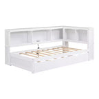 FAMYYT Letto a una piazza con rotelle salvaspazio, armadietti e porte USB, facile da montare, bianco