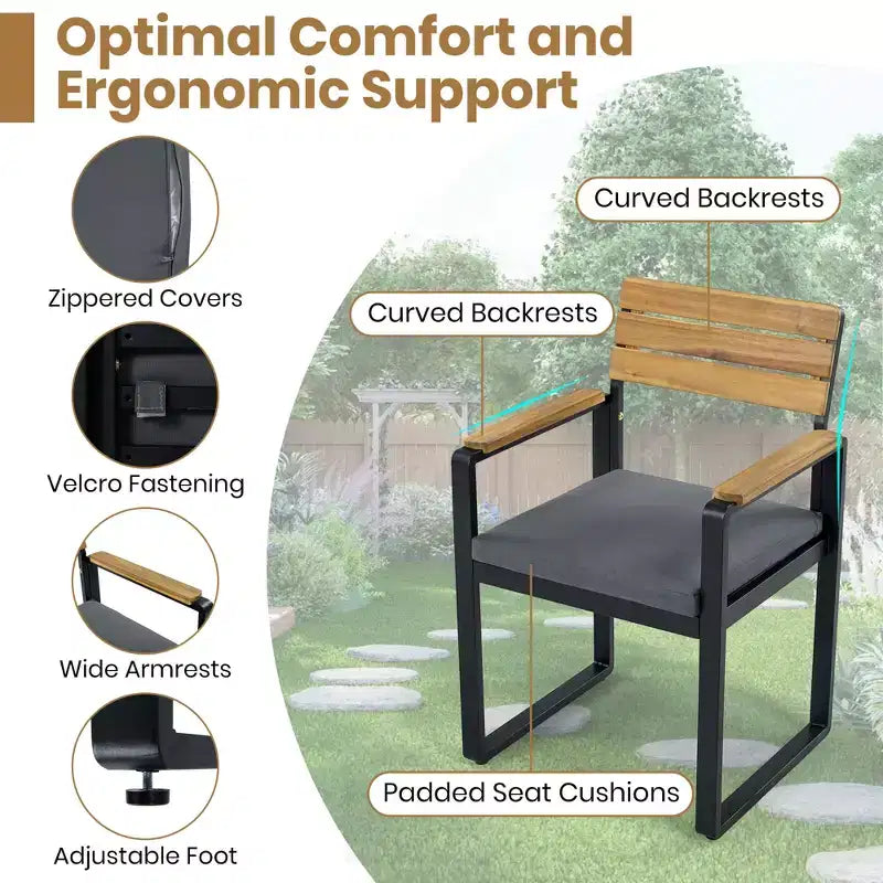 ModernLuxe Set da pranzo da esterno 6 pezzi per 6-7 persone, Set mobili da giardino Tavolo e sedie da pranzo con cuscini e Struttura resistente alle intemperie