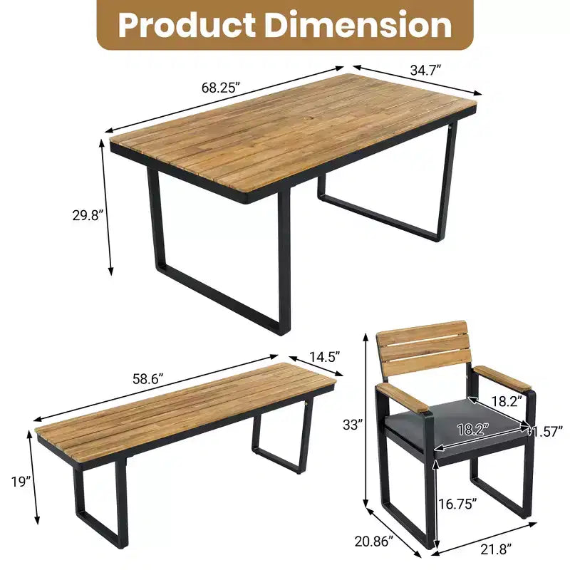 ModernLuxe Set da pranzo da esterno 6 pezzi per 6-7 persone, Set mobili da giardino Tavolo e sedie da pranzo con cuscini e Struttura resistente alle intemperie