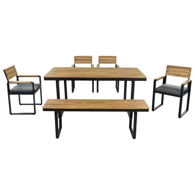 ModernLuxe Set da pranzo da esterno 6 pezzi per 6-7 persone, Set mobili da giardino Tavolo e sedie da pranzo con cuscini e Struttura resistente alle intemperie