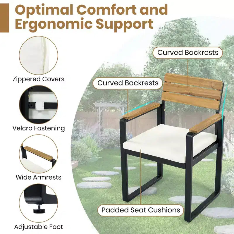 ModernLuxe Set da pranzo da esterno 6 pezzi per 6-7 persone, Set mobili da giardino Tavolo e sedie da pranzo con cuscini e Struttura resistente alle intemperie
