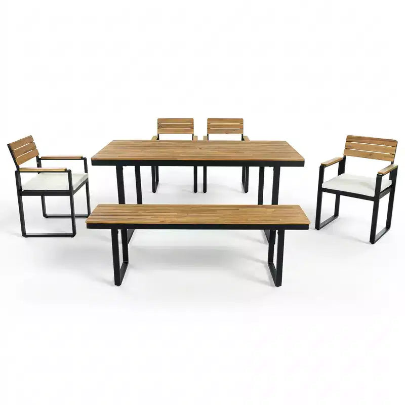 ModernLuxe Set da pranzo da esterno 6 pezzi per 6-7 persone, Set mobili da giardino Tavolo e sedie da pranzo con cuscini e Struttura resistente alle intemperie