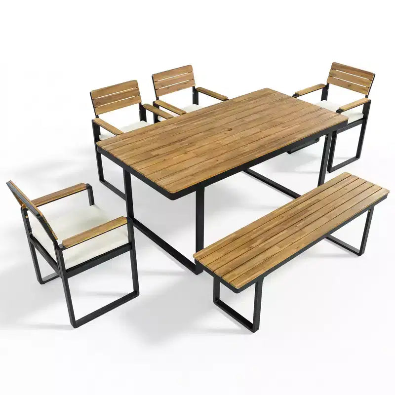 ModernLuxe Set da pranzo da esterno 6 pezzi per 6-7 persone, Set mobili da giardino Tavolo e sedie da pranzo con cuscini e Struttura resistente alle intemperie