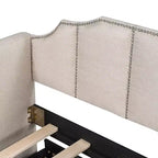 Letto a giorno imbottito ModernLuxe da una piazza a king size con letto estraibile a scomparsa e porte di ricarica USB, tessuto in lino, capacità 180 kg