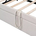 Letto a giorno imbottito ModernLuxe da una piazza a king size con letto estraibile a scomparsa e porte di ricarica USB, tessuto in lino, capacità 180 kg
