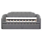 Letto a giorno imbottito ModernLuxe da una piazza a king size con letto estraibile a scomparsa e porte di ricarica USB, tessuto in lino, capacità 180 kg