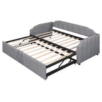 Letto a giorno imbottito ModernLuxe da una piazza a king size con letto estraibile a scomparsa e porte di ricarica USB, tessuto in lino, capacità 180 kg