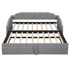 Letto a giorno imbottito ModernLuxe da una piazza a king size con letto estraibile a scomparsa e porte di ricarica USB, tessuto in lino, capacità 180 kg
