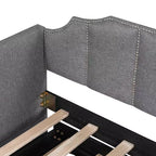 Letto a giorno imbottito ModernLuxe da una piazza a king size con letto estraibile a scomparsa e porte di ricarica USB, tessuto in lino, capacità 180 kg