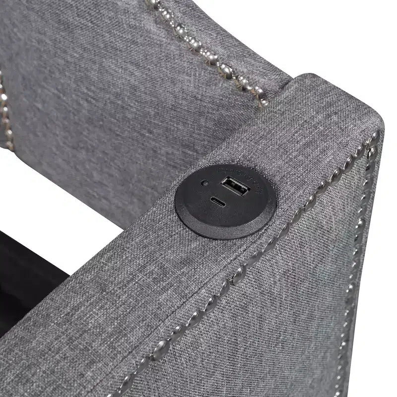 Letto a giorno imbottito ModernLuxe da una piazza a king size con letto estraibile a scomparsa e porte di ricarica USB, tessuto in lino, capacità 180 kg