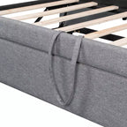 Letto a giorno imbottito ModernLuxe da una piazza a king size con letto estraibile a scomparsa e porte di ricarica USB, tessuto in lino, capacità 180 kg