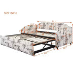 Letto a giorno imbottito ModernLuxe da una piazza a king size con letto estraibile a scomparsa e porte di ricarica USB, tessuto in lino, capacità 180 kg