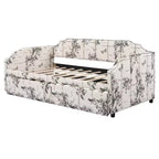 Letto a giorno imbottito ModernLuxe da una piazza a king size con letto estraibile a scomparsa e porte di ricarica USB, tessuto in lino, capacità 180 kg