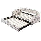 Letto a giorno imbottito ModernLuxe da una piazza a king size con letto estraibile a scomparsa e porte di ricarica USB, tessuto in lino, capacità 180 kg