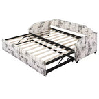 Letto a giorno imbottito ModernLuxe da una piazza a king size con letto estraibile a scomparsa e porte di ricarica USB, tessuto in lino, capacità 180 kg