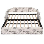 Letto a giorno imbottito ModernLuxe da una piazza a king size con letto estraibile a scomparsa e porte di ricarica USB, tessuto in lino, capacità 180 kg