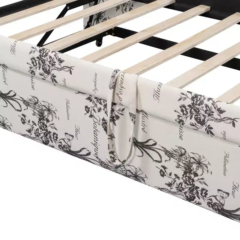 Letto a giorno imbottito ModernLuxe da una piazza a king size con letto estraibile a scomparsa e porte di ricarica USB, tessuto in lino, capacità 180 kg