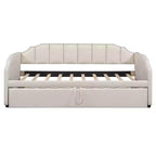 Letto a giorno imbottito ModernLuxe da una piazza a king size con letto estraibile a scomparsa e porte di ricarica USB, tessuto in lino, capacità 180 kg