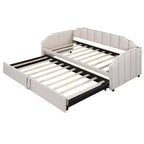 Letto a giorno imbottito ModernLuxe da una piazza a king size con letto estraibile a scomparsa e porte di ricarica USB, tessuto in lino, capacità 180 kg