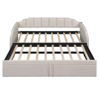 Letto a giorno imbottito ModernLuxe da una piazza a king size con letto estraibile a scomparsa e porte di ricarica USB, tessuto in lino, capacità 180 kg