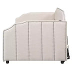 Letto a giorno imbottito ModernLuxe da una piazza a king size con letto estraibile a scomparsa e porte di ricarica USB, tessuto in lino, capacità 180 kg