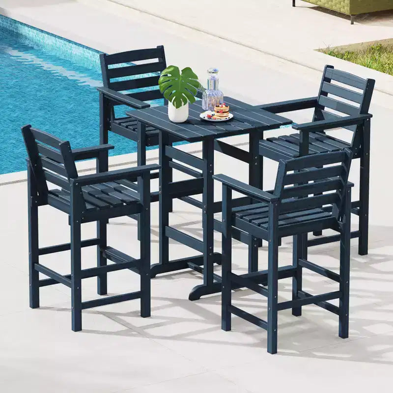 sumyeg Tavolo da Bar da Esterno Alto 76 cm, Tavolo da Pranzo da Patio Quadrato con Piano a Doghe, HDPE per Tutte le Stagioni, Altezza 107 cm per Bordo Piscina, Balcone