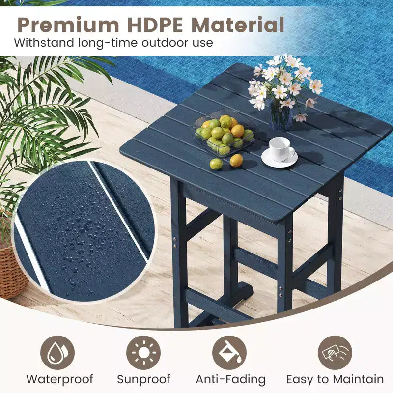 sumyeg Tavolo da Bar da Esterno Alto 76 cm, Tavolo da Pranzo da Patio Quadrato con Piano a Doghe, HDPE per Tutte le Stagioni, Altezza 107 cm per Bordo Piscina, Balcone
