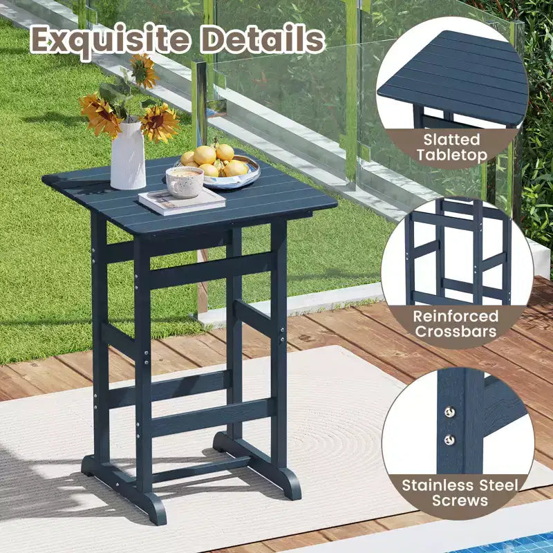 sumyeg Tavolo da Bar da Esterno Alto 76 cm, Tavolo da Pranzo da Patio Quadrato con Piano a Doghe, HDPE per Tutte le Stagioni, Altezza 107 cm per Bordo Piscina, Balcone