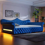 Divano Letto Imbottito ModernLuxe Queen Size con Illuminazione a LED, Rivetti e Schienale in Lino Trapuntato