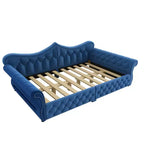 Divano Letto Imbottito ModernLuxe Queen Size con Illuminazione a LED, Rivetti e Schienale in Lino Trapuntato