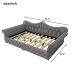 Divano Letto Imbottito ModernLuxe Queen Size con Illuminazione a LED, Rivetti e Schienale in Lino Trapuntato