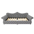 Divano Letto Imbottito ModernLuxe Queen Size con Illuminazione a LED, Rivetti e Schienale in Lino Trapuntato