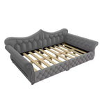 Divano Letto Imbottito ModernLuxe Queen Size con Illuminazione a LED, Rivetti e Schienale in Lino Trapuntato