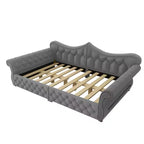 Divano Letto Imbottito ModernLuxe Queen Size con Illuminazione a LED, Rivetti e Schienale in Lino Trapuntato